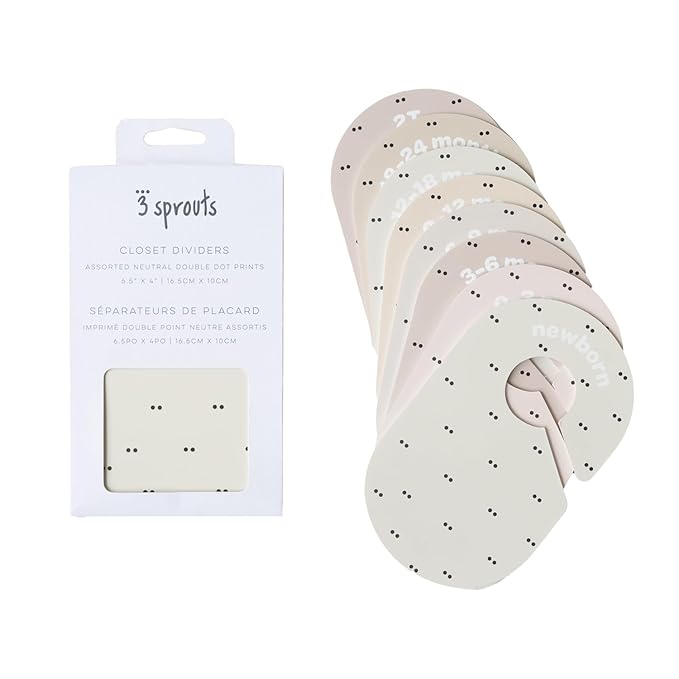 3 Sprouts Baby Closet Dividers Set of 8 - Toddler Clothes Organizer Hanger, Double Sided Size Labels - Nursery Organization for Newborn Clothing, Infant, Boy & Girl - Double Dot