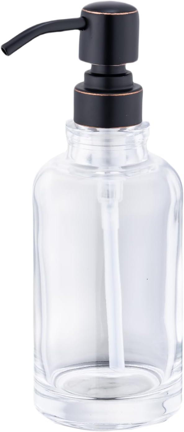 Soap Dispenser Oil Rubbed Bronze Bathroom Kitchen, 11 oz Glass Cylindrical Bottles with Stainless Steel Pump Liquid Hand Soap Dispenser Kitchen