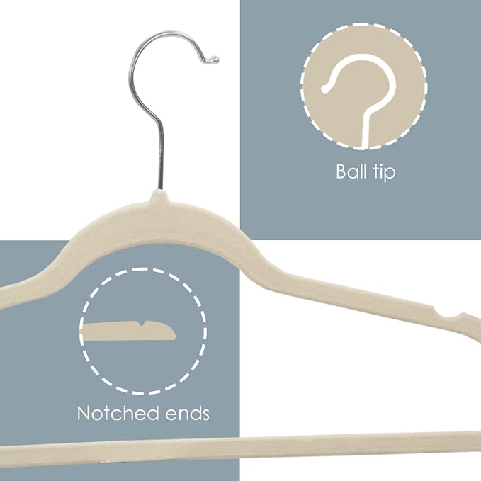 Sunbeam Sunbeam Slip-Proof Snag-Free Ultra Slim Velvet Hanger with Rotating Steel Hook (Pack of 10) (Ivory, 10 Pack)