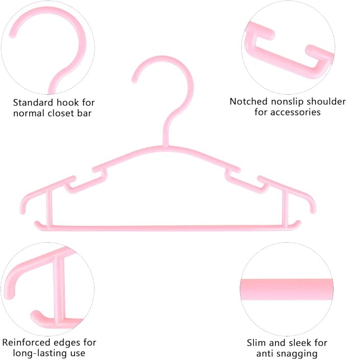 GoodtoU Baby Hangers, 100Pack Kids Hangers Plastic Baby Clothes Hanger for Closet - 10.2 Inch for Infant Child Children Nursery Hanger Pink