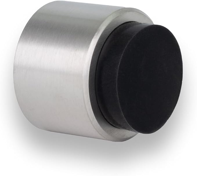EVI | Wall Adhesive Doorstop | 1.1'' X 1.1'' | Black Rubber | Stainless Steel | Matte Finish | Great Adherence | 100% Functional | Mod. 198/28