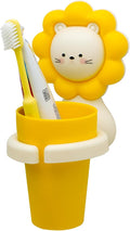 Cute Kids Toothbrush Holder with Cup & Toothpaste Wall Mounted, Adhesive Bathroom Organizer - Kids Bathroom Decor Accessories, Animal Toothbrush Holders for Kids - Yellow Lion