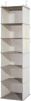 6-Shelf Hanging Closet Organizer and Storage, Collapsible Hanging Shelves for Closet with 2 Side Pockets, Hanging Shoe Organizer to Saving Space,Beige