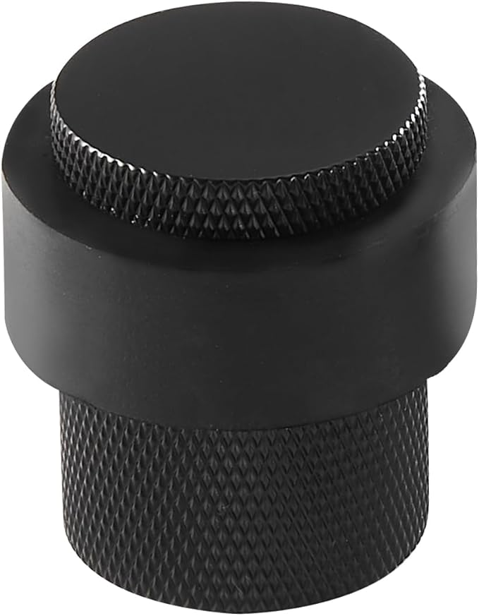 Solid Brass Door Stopper Heavy Duty Cylindrical Floor Mount Door Stop with Rubber, Wall Protector Mounted Doorstop Protect Door Knobs, 1-3/5" Height, 1 Pack, Matte Black