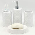 CAA'S Bathroom Accessories Set Ceramic 4 Pieces Bathroom Ensemble for Bath Decor Includes Lotion Dispenser Toothbrush Holder Tumbler Soap Dish (White Netting)