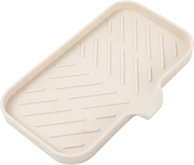 MicoYang Silicone Bathroom Soap Dishes with Drain Spout-Bathroom and Kitchen Sink Organizer,Sponge Holder,Dish Soap Tray,Perfect for Dispenser,Scrubber,Bottle,Cup on Sink or Counter-Tapioca 9.6"×5.3"