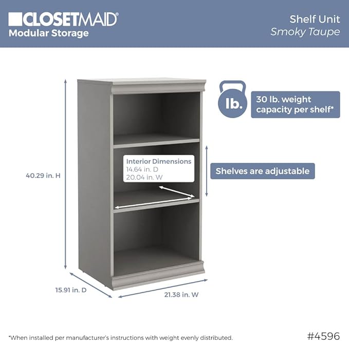 ClosetMaid Modular Storage Shelf Unit with 3-Shelves, Taupe