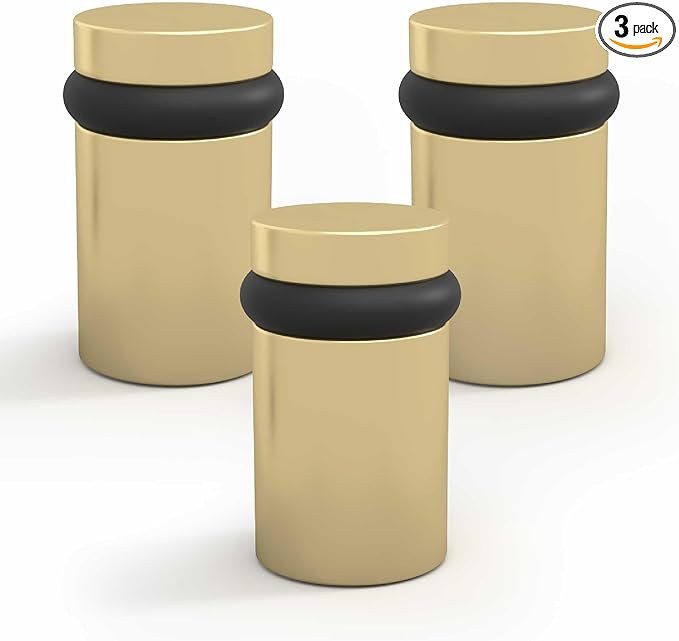 Mega Handles Floor Door Stopper, Quickly Installed Wall Protector, Wall Protectors from Door Knobs, Floor Door Stop with Mounting Hardware Included - Satin Brass - 2 Inch
