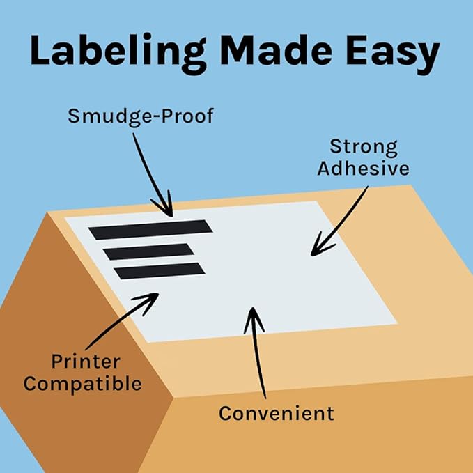 Premium Label Supply White Sticker Half Sheet Labels – 8.5" x 5.5" – Laser/Inkjet Compatible – (2 per Sheet), 300 Sheets - 600 Total Adhesive Labels