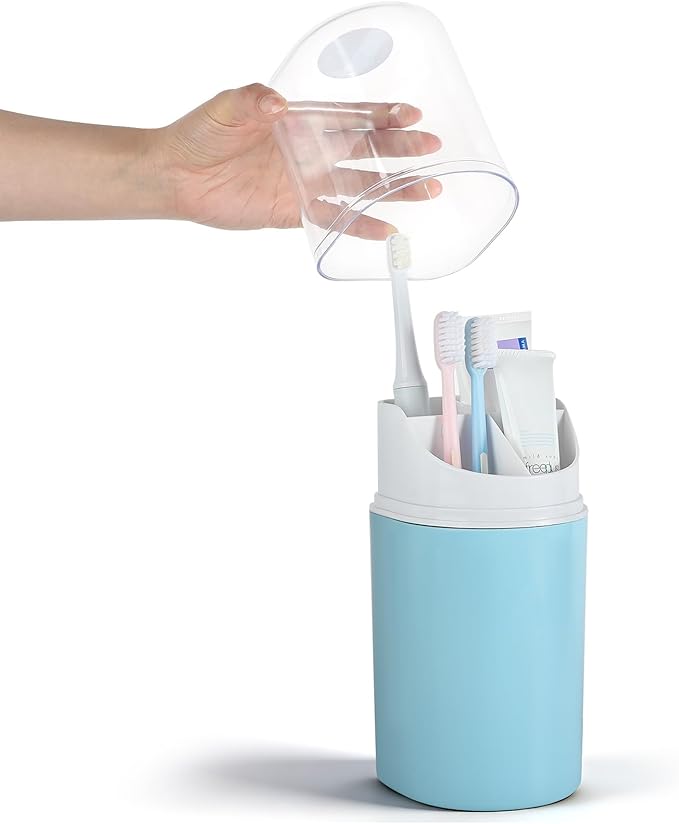 Johehe Toothbrush Organizer with Cover,4 Slots for Bathroom Toothbrush Holders,Dustproof Design,with Wall Mounted,Electric Toothbrush Holder and Toothpaste Holder,Bathroom Countertop Storage