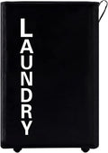 92L Extra Large Rolling Laundry Basket with Leather Handle,Tall Laundry Hamper on Wheels,Laundry Bin,Rolling Laundry Cart Black