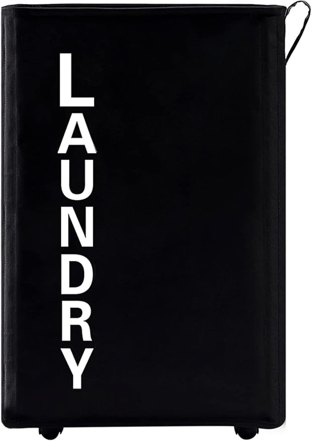 92L Extra Large Rolling Laundry Basket with Leather Handle,Tall Laundry Hamper on Wheels,Laundry Bin,Rolling Laundry Cart Black