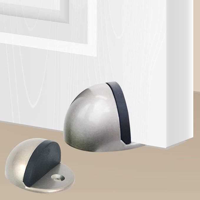 Floor Door Stopper Satin Nickel with Rubber pad, Semicircle Shaped Door Stopper, Stainless Steel for Protecting Wall (2inch x 4pack, Dark Grey)