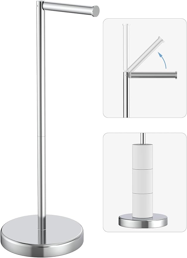 Evolvegoods Chrome Toilet Paper Holder Stand, Freestanding Tissue Roll Holder for Bathroom, 304 Stainless Steel Rustproof Toilet Paper Stand Storage for 4 Rolls(Fits All Rolls)