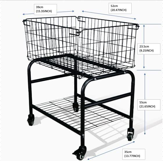 31" height Rolling Laundry Basket with Wheels, Heavy Duty 2-Tier Metal Wire Laundry Cart, Foldable Hamper with Industrial Wheels & Brakes for Clothes, Bedroom, Dorm, Apartment (Black)