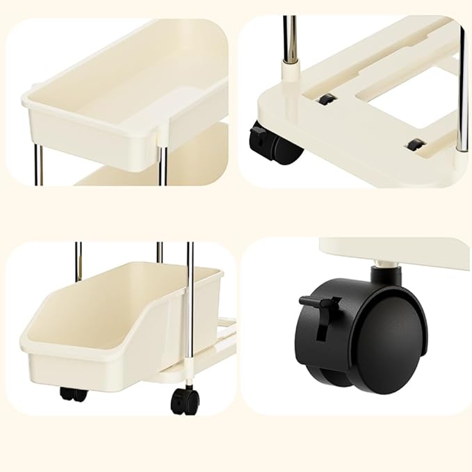 Slim Storage Cart 3 Tier Slim Rolling Utility Cart with Pull-Out Baskets & Wheels for Narrow Space in Kitchen Dining Room Bathroom Laundry Room Cream White (Width 6.3 Inches)