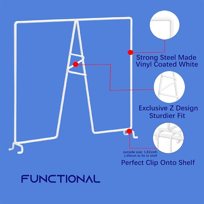 Wire Shelf Dividers - White Closet Organization & Storage Organizer - No Tool Shelf Divider for Wire Shelves - Metal Shelf Accessories – for 12“ Deep Wire Shelves – Tall 12” Height – 4 Pack