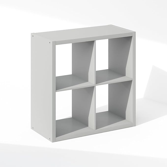 Furinno Cubic Closet Organizers and Storage, 4-Cube Closet Organizer, Open Shelf Closet Storage, Extra Thick Frame for Wardrobe, Bedroom, Living Room, Light Grey