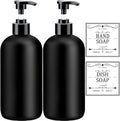 Black Soap Dispenser with Rust Proof Pump, Waterproof Labels (2 Pack,16 Oz), Plastic Hand Soap Dish Soap Dispenser for Kitchen, Premium Thick Soap Pump Bottles