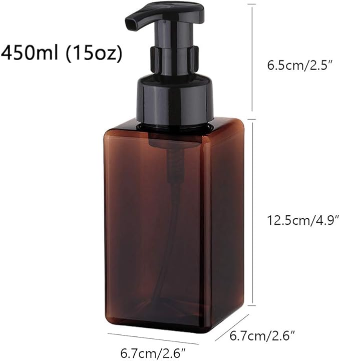 UUJOLY Foaming Soap Dispenser, 450ml (15oz) Refillable Pump Bottle Plastic for Liquid Soap, Shampoo, Body Wash (2 Pcs) (Amber)