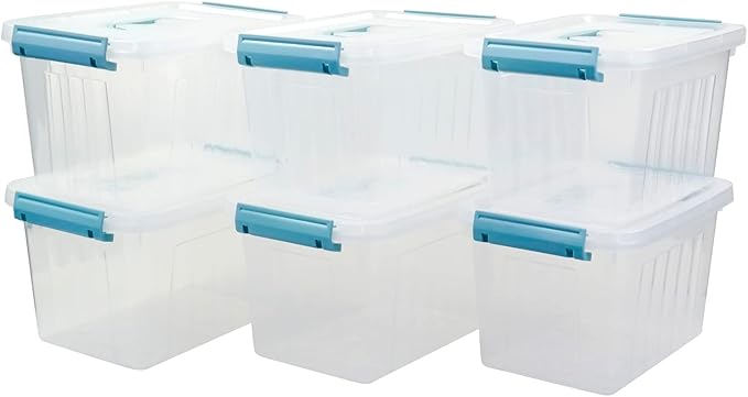 8 Quart Plastic Small Storage Box with Handel, Clear Storage Bin with Lid, 6 Pack