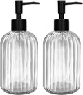 Pack of 2 Glass Soap Dispenser with Black Pump, 400 ml Refillable Pump Dispenser for Kitchen, Bathroom, Laundry Room, Liquid Glass Bottle for Washing Up Liquid, Shampoo, Conditioner (Clear)