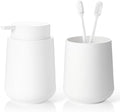 Matte White Bathroom Accessories Set Plastic Hand Soap Dispenser and Toothbrush Holders 2 Piece