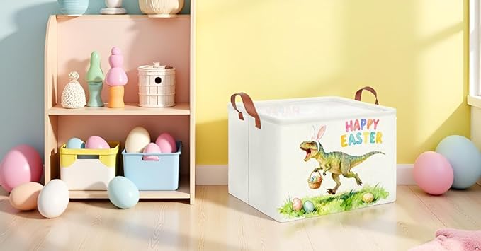 CLOCOR Rectangular Dinosaur Easter Basket Empty, Blue Gift Basket with Handles,Toys Storage Bin,Baby Room Decor(Dinosaur)