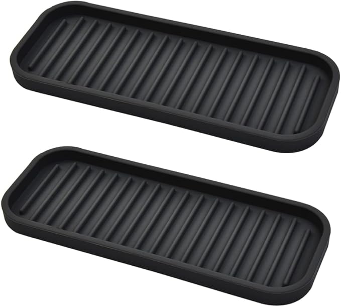 Mofason Silicone Sponge Holder Kitchen Sink Organizer Tray Dish Caddy Soap Dispenser, Scrubber Spoon Holder, Dishwashing Accessories (Black, 2 Pack)
