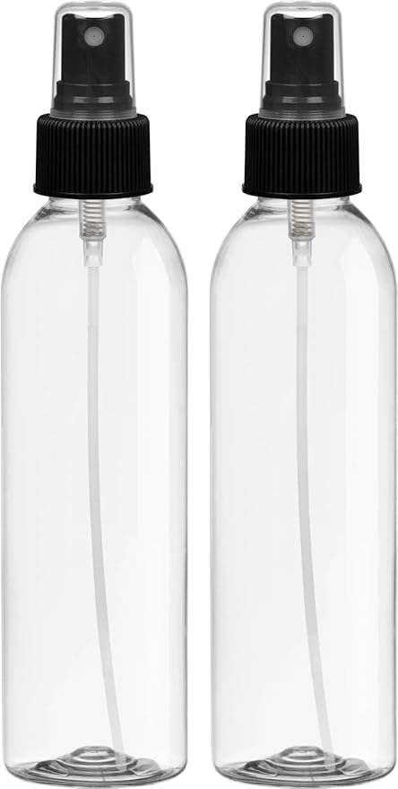 BRIGHTFROM Fine Mist Spray Bottles 6 OZ, Cylinder BPA Free Refillable Containers, Clear, Empty for Essential Oils, Spray, Water - 2 PACK (Black)