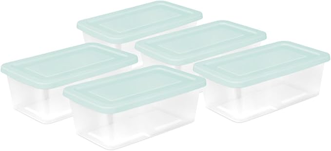 Sterilite 5-Pack Stackable Storage Bin with Lid, Clear Plastic Design, 6 Quart