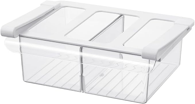 Pull-Out Fridge Drawer Organizer - Under Shelf Storage Bins for Refrigerator Organization for Fruits Vegetables, Cheese & Deli (Tall & Narrow with dividers)