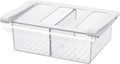 Pull-Out Fridge Drawer Organizer - Under Shelf Storage Bins for Refrigerator Organization for Fruits Vegetables, Cheese & Deli (Tall & Narrow with dividers)
