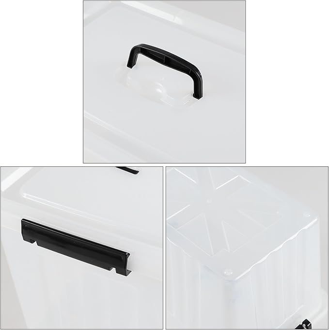 EudokkyNA 4-Pack Latching Box with Handle, 20L Clear Plastic Storage Bins with Lid