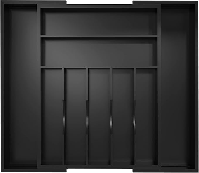 Utensil Organizer Silverware Drawer Organizer - Bamboo Expandable Cutlery Tray with Dividers for Utensil Holder Office Storage Makeup Desk Drawer Tool Organization W13.5"-19.5" x L17.5" x H2.5"(Black) | Expandable, Cutlery Tray, with Dividers, Utensil ...