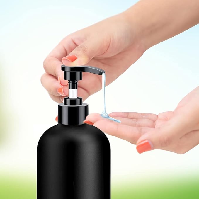 Black Soap Dispenser with Rust Proof Pump, Waterproof Labels (2 Pack,16 Oz), Plastic Hand Soap Dish Soap Dispenser for Kitchen, Premium Thick Soap Pump Bottles