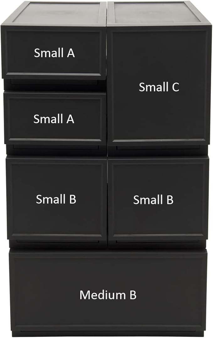ASTAGE drawer block plastic bins stacking storage modular storage drawer home closet living office organizer with divider (Black, Small B)
