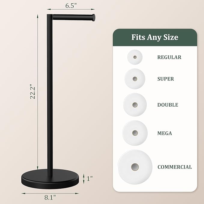 Evolvegoods Matte Black Toilet Paper Holder Stand, Free Standing Toilet Paper Holder for Bathroom, 304 Stainless Steel Rustproof Toilet Paper Stand Storage for 4 Rolls(Fits All Rolls)