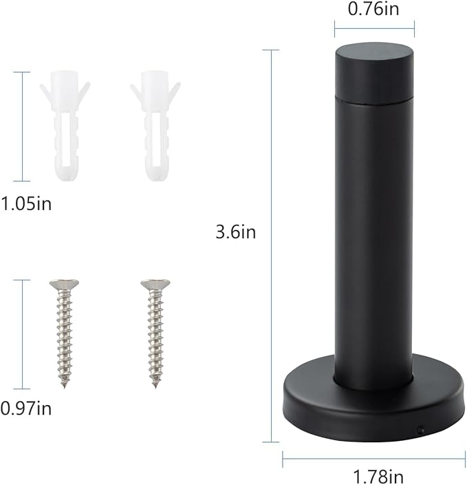 HOME MASTER HARDWARE 4 Pack Black Door Stoppers – 3.5 Inch Heavy Duty 304 Stainless Steel Door Stop with Rubber Tip Bumper, Wall Protector & Sound Dampening