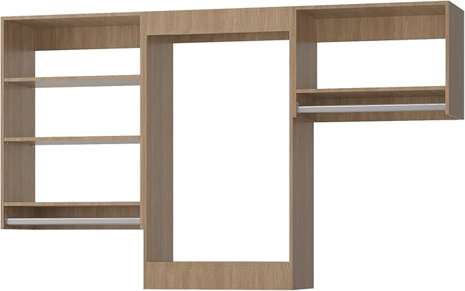 Modular Closet, 78" Wide Organizer with Hanging Shelves, Wood Tower Storage for Walk-In Closets, Wall-Mounted Wardrobe Organizer Kit