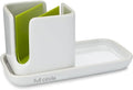 Full Circle Stash, Ceramic Kitchen Sink Caddy, Stylish Modular Sponge Holder & Dish Brush Organizer, Green and White, 11"
