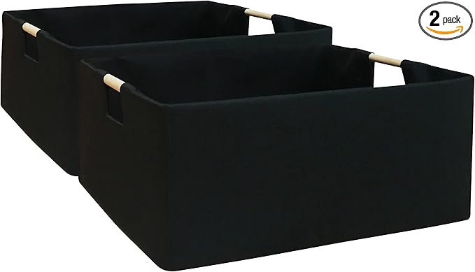 Storage Bin for Shelves Rectangle Closet Baskets Foldable Box with Handles Black Storage Boxes for Home Office Car Dormroom