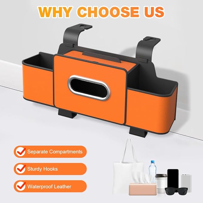 3-in-1 Car Backseat Organizer with Cup Holder, Tissue Box, Trash Bin & Hooks, 2026 Multifunctional Back Seat Car Organizer for Phones, Snacks, Drinks, and Handbags (white)
