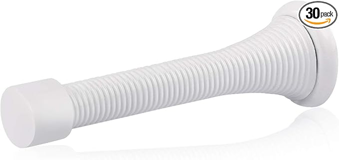 HOMOTEK 30 Pack Spring Door Stops,3-1/8” Heavy Duty Door Stop - Flexible Spring Door Stopper with Low Mounted White Rubber Bumper Tips, White