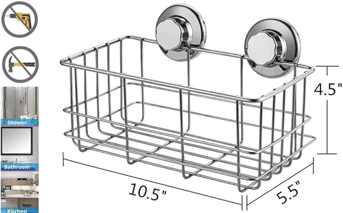 SANNO Suction Cup Shower Caddy Basket for Shampoo Combo Organizer Basket Stainless Steel Holder for Bathroom Storage，pack of 2