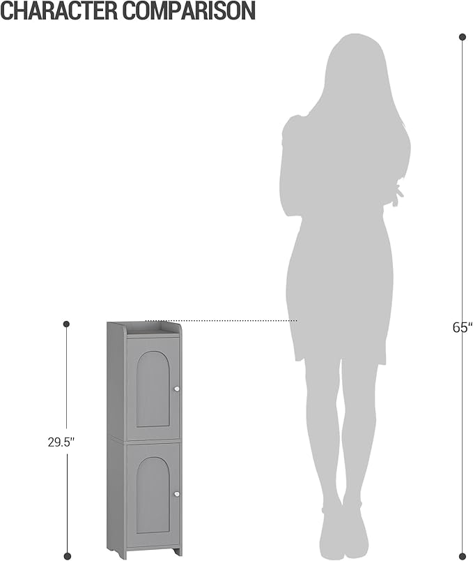 Bathroom Storage Cabinet, Small Corner Floor Cabinet with 2 Doors and Adjustable Shelf, Narrow Toilet Paper Cabinets, Bathroom Organizer for Small Spaces, 7.9" D x 7.9" W x 29.5" H Gray