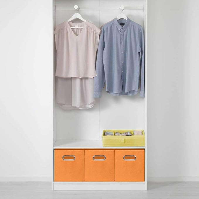 ShellKingdom Storage Bins, Foldable Fabric Storage Cubes And Cloth Storage Organizer Drawer with Metal Handle For Closet And Toys, 11 X 10.5 X 10.5 INCH, 2 Pack (Orange)