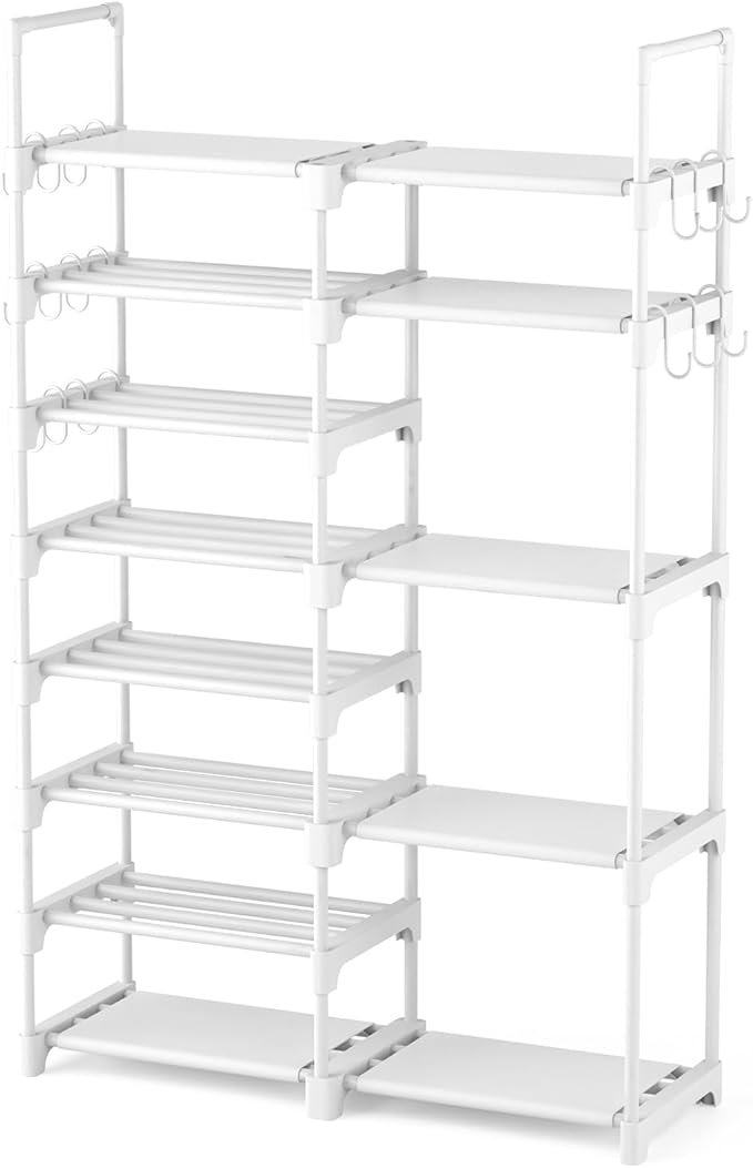 ROJASOP White Shoe Rack, Tall Metal Shoe Rack Organizer for Entryway Closet Garage, 8 Tier Large Shoe Shelf for 26-32 Pairs Boots & Shoes Storage, Space Saving Heavy Duty Shoe Stand