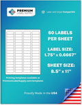 Premium Label Supply White Sticker Return Address Labels – 1-3/4" x 2/3" – Laser/Inkjet Compatible – (60 per Sheet), 25 Sheets – 1,500 Total Adhesive Labels