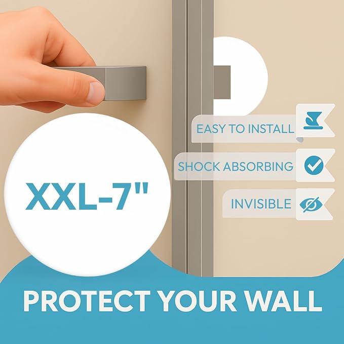 Strongest Home Wall & Door Handle Stopper, 2-Pack XXL – 7 Inch White Wall Bumpers, Quiet Wall Protector for Door Impact & Noise Reduction – Self Adhesive